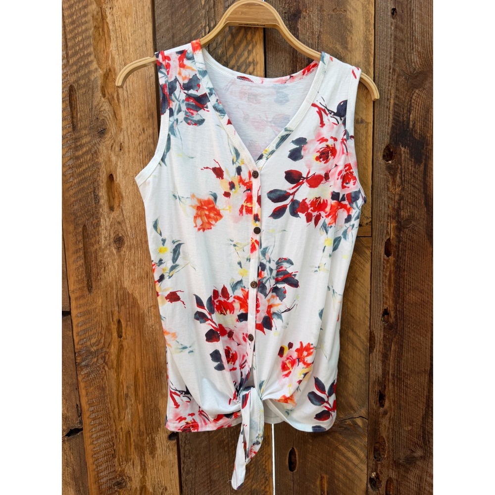 Floral Tie Front Tank Top Womens M Cottagecore Boho Summer Beach Vacation